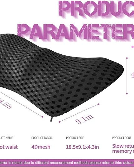 Lumbar Support Pillow - Memory Foam for Low Back Pain Relief, Ergonomic Streamline Car Seat, Office Chair, Recliner and Bed (Upgrade Black) - LeafyLoom