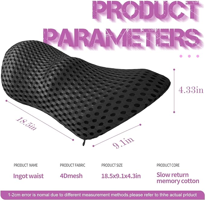Lumbar Support Pillow - Memory Foam for Low Back Pain Relief, Ergonomic Streamline Car Seat, Office Chair, Recliner and Bed (Upgrade Black) - LeafyLoom