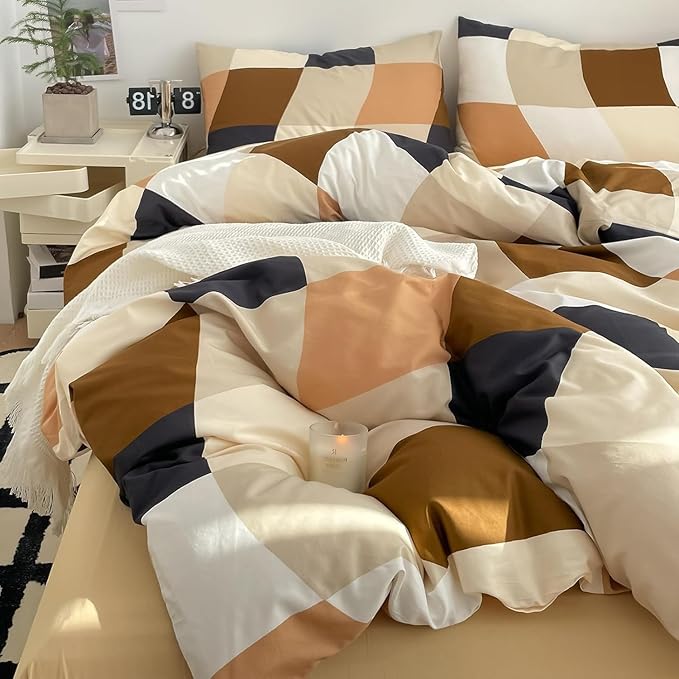 Checkerd Comforter Set Full Multicolored Grid Comforter Men Women Modern Chic Checkered Bed Comforter White Black Plaid Buffalo Full Bedding Comforter All Season Hotel Quality Bed Set - LeafyLoom