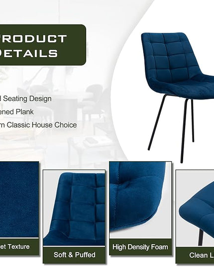 NicBex Velvet Dining Chairs, Upholstered Reception Chairs, Tufted Accent Chair with Metal Legs for Home Kitchen, Living Room, Set of 2, Blue - LeafyLoom