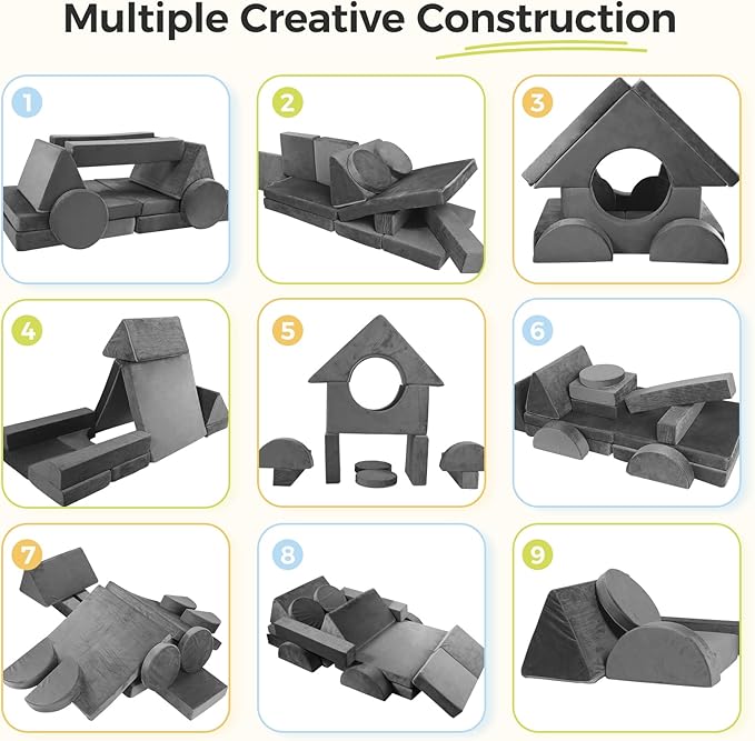 Modular Kids Play Couch, 18pcs Toddler Floor Sofa, Sectional Couch for Children, Fortplay Bedroom and Playroom Furniture for Playing, Creativing, Convertible Foam and Floor Cushion for Boys and Girls - LeafyLoom
