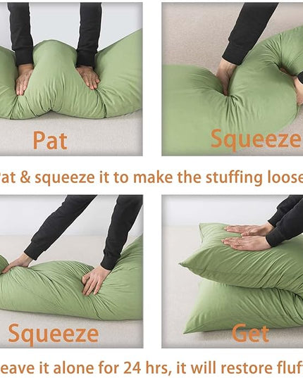 WhatsBedding Memory Foam Body Pillow with Breathable Zippered Cotton Cover, Full Body Pillow for Adults, Long Pillow for Sleeping, Firm Body Pillow Fluffy Supportive - Sage Green - LeafyLoom