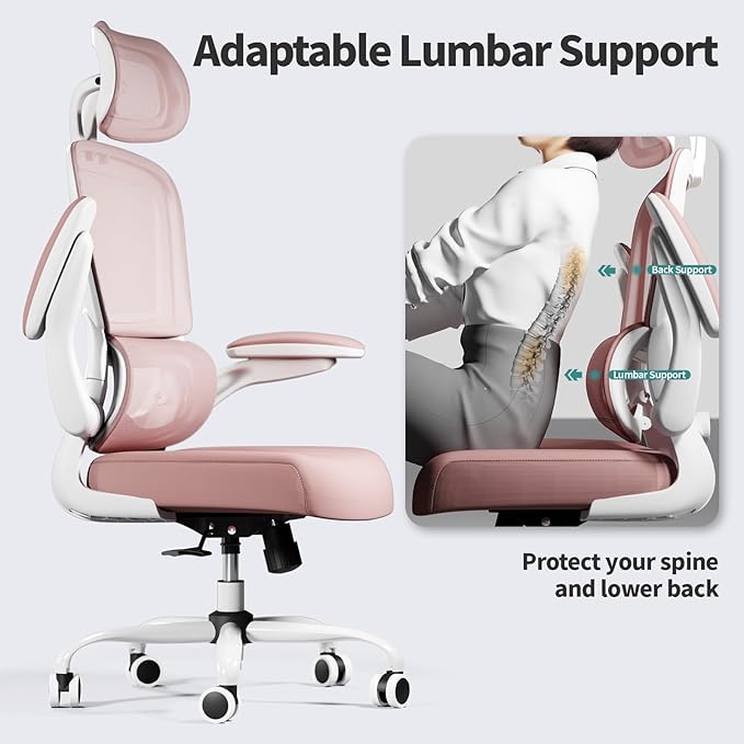 Ergonomic Office Chair Desk Chair, Gaming Chair, Computer Chair, Home Mesh Office Desk Chairs with Wheels,Comfortable Office Chair (Pink) - LeafyLoom