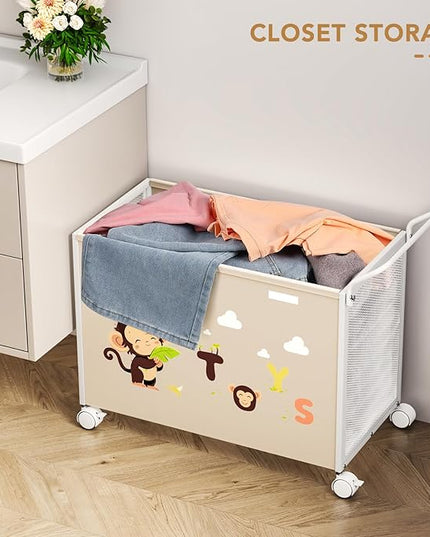 Toy Box Toy Storage - 72L Kids Toy Organizer with Wheels Toy Chest Storage Bins with Lids, Toy Boxes for Girls Boys, Stuffed Animals, Clothes, Bedroom, Living Room （beige） - LeafyLoom