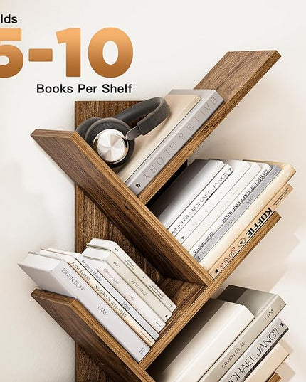 Pipishell Bookshelf with Drawer, 8-Tier Vertical Tree Bookshelf, Modern Bookcase, Modern Book Storage, Book Shelf Organizer for Living Room, Bedroom, Home Office, Rustic Brown, PIBS03WN - LeafyLoom