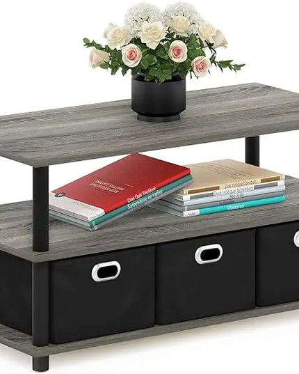 FURINNO Turn-N-Tube Coffee Table, 31.22D x 15.5W x 15.8H in, French Oak Grey/Black/Black - LeafyLoom