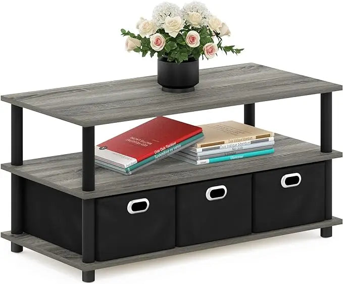 FURINNO Turn-N-Tube Coffee Table, 31.22D x 15.5W x 15.8H in, French Oak Grey/Black/Black - LeafyLoom
