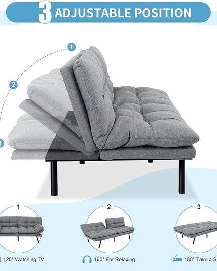 MUUEGM Futon Sofa Bed,Convertible 71" Couch Sofa, Modern Grey Sleeper Sofa with Adjustable Backrest for living room,Memory Foam Sofa Futon Couch Bed,Light Grey - LeafyLoom