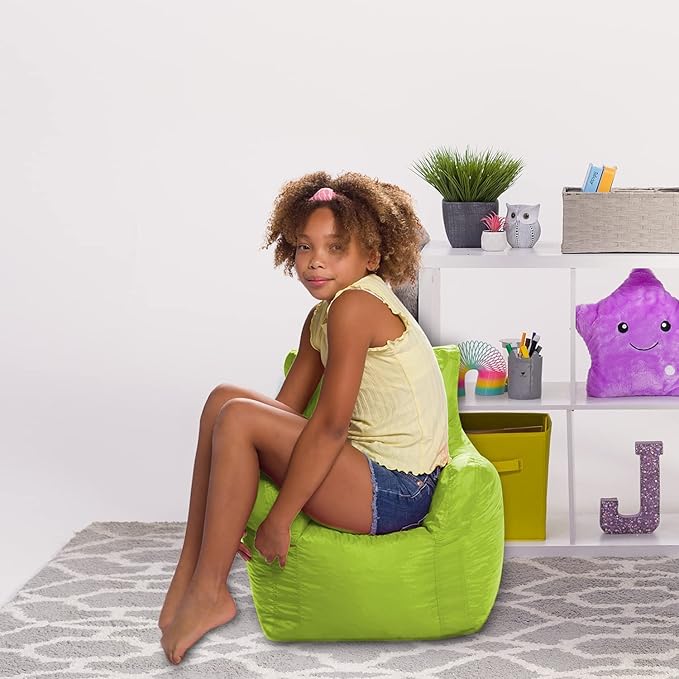 Posh Creations Structured Comfy Bean Bag Chair for Gaming, Reading, and Watching TV, Pasadena, Soft Nylon-Lime, Pasadena Chair - LeafyLoom
