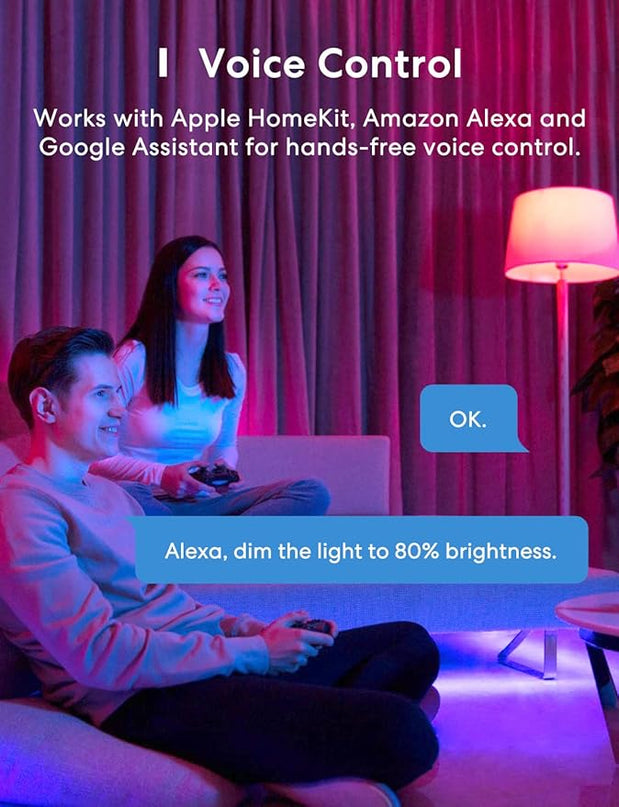 meross Smart LED Strip Lights, 32.8ft WiFi RGB Strip, Works with Apple HomeKit, Siri, Alexa&Google and SmartThings, App Control, Color Changing Lights Strip for Room, Party, Festivals, UL Listed meross