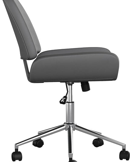 Martha Stewart Tyla Armless Swivel Task Chair for Home Office in Gray Faux Leather with Polished Nickel Frame - LeafyLoom