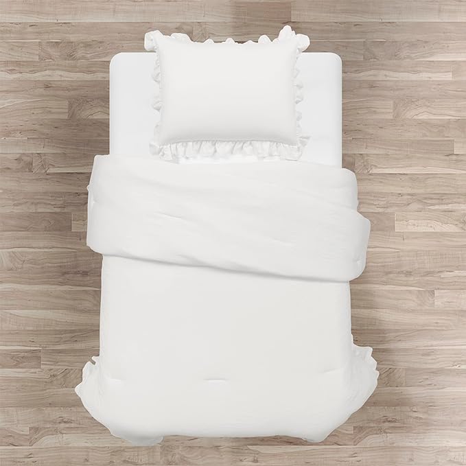 Lush Decor Reyna Ruffle Comforter Set - 2 Piece Cozy Ruffled Bedding Set - Timeless Elegance and Comfort for Dorm Room - Twin XL, Pure White - LeafyLoom