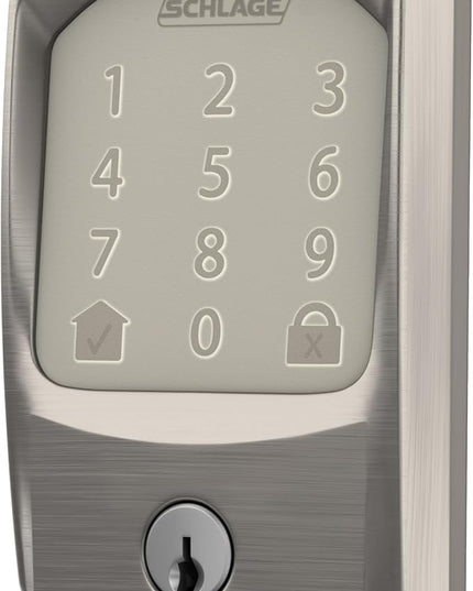 Schlage Encode Smart WiFi Deadbolt Lock for Front Door - Keyless Entry with App or Touchscreen - Works with Alexa, Apple HomeKit, Hey Google, & Airbnb - Create Codes for Guests - Satin Nickel Silver SchlageLockCompany