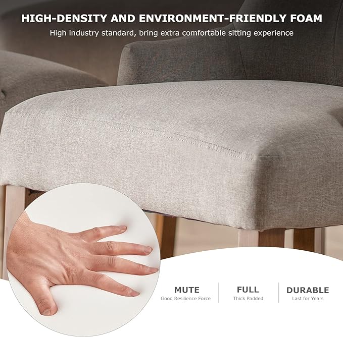 COLAMY Wingback Upholstered Dining Chairs Set of 6, Fabric Side Dining Room Chairs with Tufted Button, Living Room Chairs for Home Kitchen- Light Grey - LeafyLoom