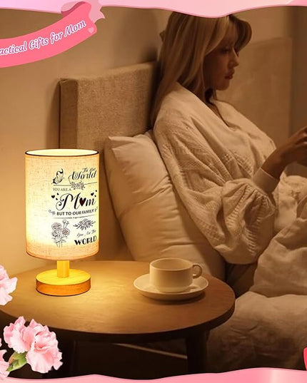 Linkax Mom Birthday Gifts, Fabric Lights Table Lamp Gifts for Mom from Daughter Son, Personalized Birthday Gifts for Mom Nightstand Lamp, Mother Day Thanksgiving Mom Gifts Bedside Lamp for Bedroom - LeafyLoom