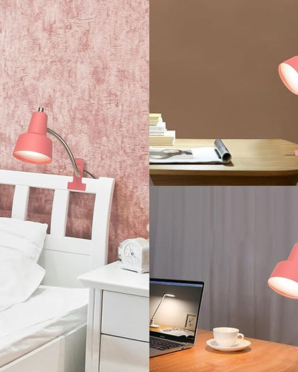 Energetic Clip on Lamp for Bed, Non-Dimmable Reading Light for Bed and Desk, 4000K Cool White, 3.5W 240 LM Flexible Gooseneck lamp, Eye Protection (Pink) - LeafyLoom