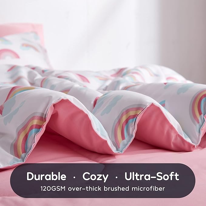 SLEEP ZONE Kids Rainbow Bedding Comforter Set Full/Queen Size - Super Soft & Cute Printed 3-Piece Comforter Set All Seasons for Boys, Girls, Fade Resistant, Machine Washable, Rainbow - LeafyLoom