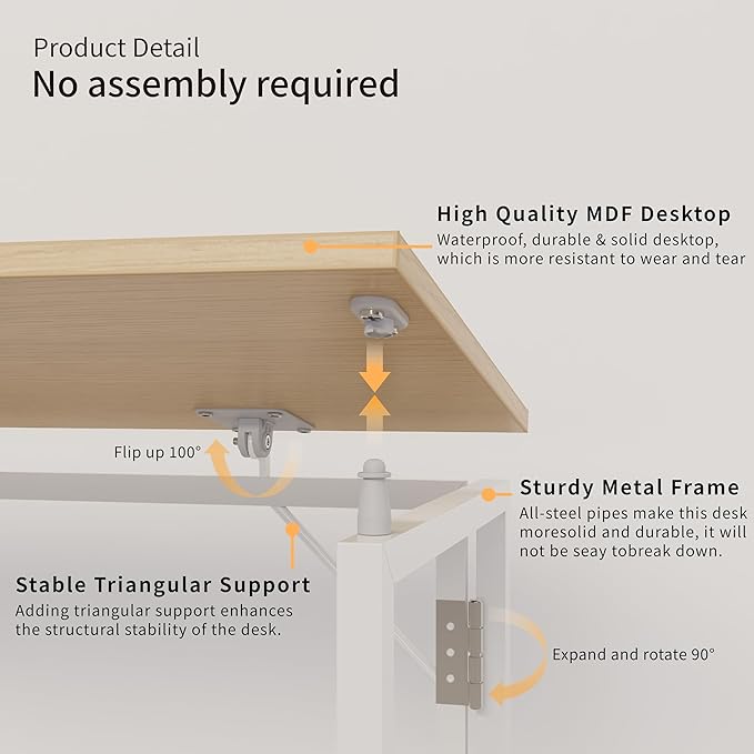 Folding Desk 40 Inch - Small Foldable Desk for Small Space Minimalist, Space Saving Collapsible Compact Desk Portable Table for Craft, Writing, Study and Work (No Assembly Required) - LeafyLoom