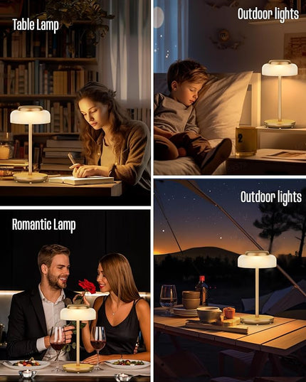 QiMH Battery Operated LED Table Lamp, 2 Pack 5000mAh Cordless Desk Lamp with 3 Level Brightness Touch Control, Mini Rechargeable Night Light for Living Room, Bedroom, Outdoor bar (Gold) - LeafyLoom