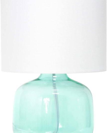Simple Designs LT2064-AOW Aqua Glass Table Lamp with White Fabric Shade - LeafyLoom