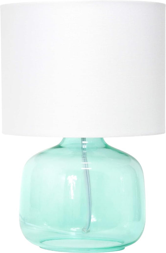 Simple Designs LT2064-AOW Aqua Glass Table Lamp with White Fabric Shade - LeafyLoom