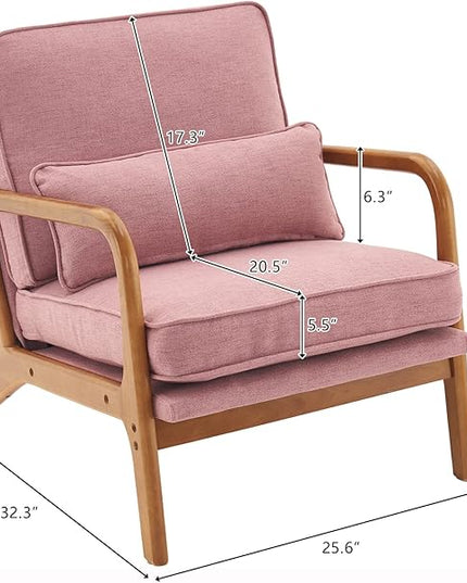 Bonnlo Pink Accent Chairs Set of 2, Upholstered Mid Century Modern Lounge Chairs Reading Chairs Side Sitting Chair Solid Wood Farmhouse Armchairs for Living Room, Bedroom, Guest Room - LeafyLoom
