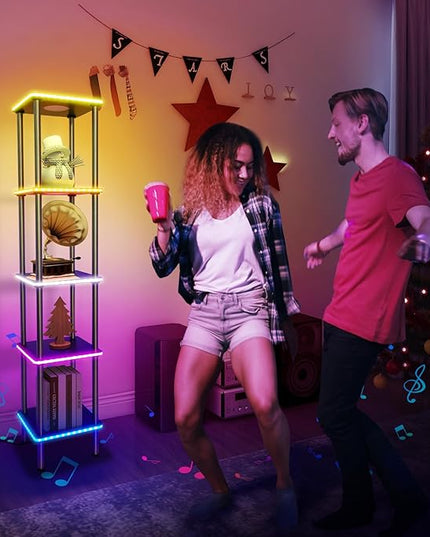 Kekeou RGBCW Floor Lamp with Shelves Tall Lamp Music Sync APP Control Standing Lamp with Wireless Charger & USB Port Color Changing Lamp with Shelves Work with Alexa Black 5 Tier - LeafyLoom