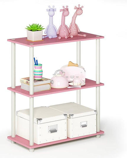 Furinno Turn-N-Tube 3-Tier Compact Multipurpose Shelf Display Rack, Pink/White - LeafyLoom