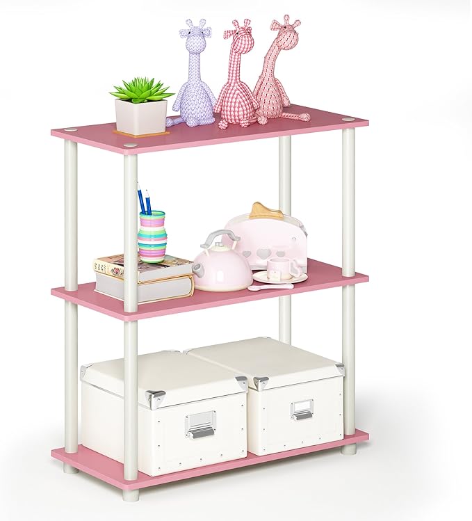 Furinno Turn-N-Tube 3-Tier Compact Multipurpose Shelf Display Rack, Pink/White - LeafyLoom