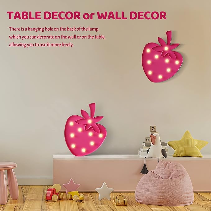 Strawberry Party Decorations, Battery Powered Strawberry Night Light for Kids, Strawberry Room Decor for Girls, Strawberry Birthday Decorations, Strawberry Wall Decor - LeafyLoom