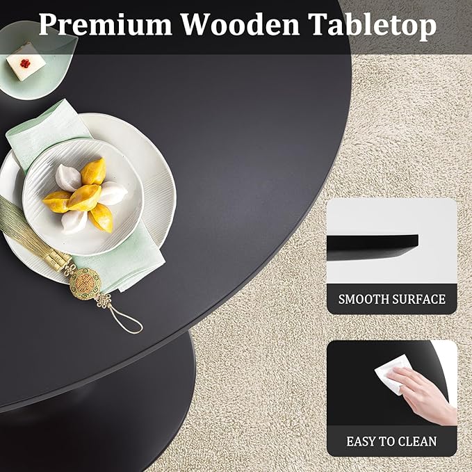 Round Dining Table,31.5”Kitchen Table for 2-4 People,MDF Table Top with Metal Pedestal Base,Tulip Design for Kitchen,Dining Room,Living Room,Leisure,Black - LeafyLoom