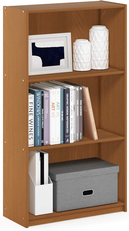 FURINNO Basic 3-Tier Bookcase/Bookshelf/Storage Shelves, Natural Oak - LeafyLoom