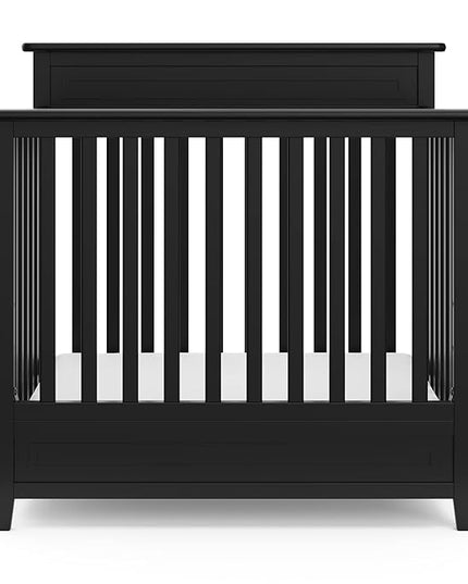 Storkcraft Petal 4-in-1 Convertible Mini Crib (Black) – GREENGUARD Gold Certified, Converts to Daybed and Twin-Size Bed, includes Bonus 2.75-inch Mini Crib Mattress - LeafyLoom