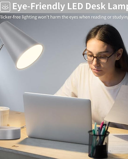 RUNTOP Desk lamp, Eye-Caring Table Lamps, 360°Rotation Gooseneck Lamp Reading Light Portable Reading Book Light, Desk Light, Study Desk Lamps for Bedroom and Office Home Lighting (Gray) - LeafyLoom