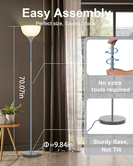 Floor Lamp, LED Standing Lamp 3 Way Dimmable Brightness Floor Lamp Rotary Switch Floor Lamps Modern Industrial Lamp with Shade, Tall Lamps for Living Room Bedroom Office Dining Room (Grey) - LeafyLoom