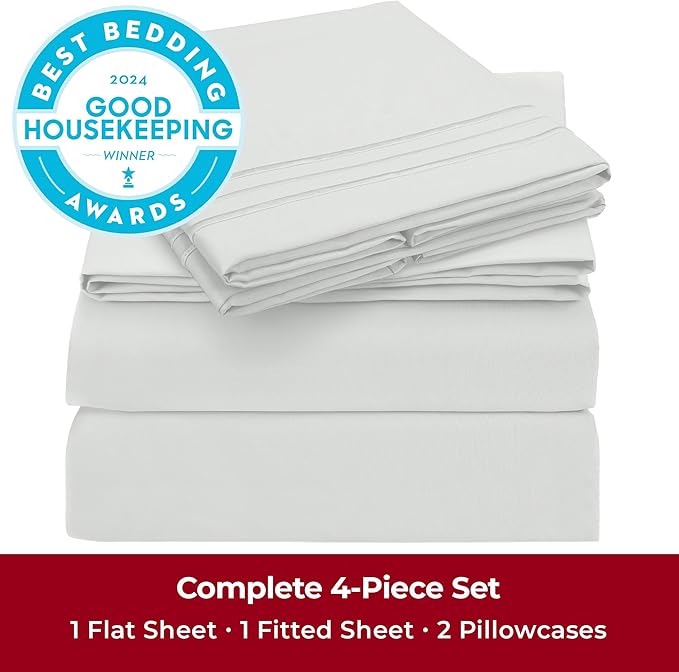 Mellanni King Sheets Set - 4 PC Iconic Collection Bedding Sheets & Pillowcases - Hotel Luxury, Extra Soft, Cooling Bed Sheets - Deep Pocket up to 16 inch (King, Ivory) - LeafyLoom