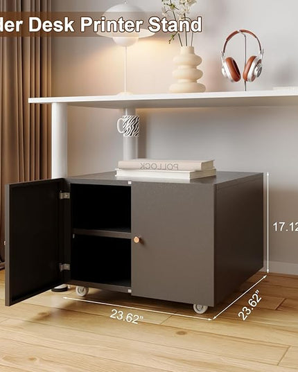 Printer Stands with Storage, Lateral Filing Cabinet for Home Office, Desk Organizers for Home Workspace, Lockable Wheels for Home Office, Scanner, Fax, Computer - LeafyLoom