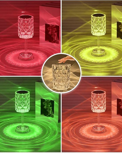 Portable Crystal Table Lamp,Acrylic Cordless LED Desk Lamp with Touch Control, 3 Color Touch Control Rechargeable Lamp, Night Light, Bedside Lamp,Dining Room Lamp (16 Color) - LeafyLoom