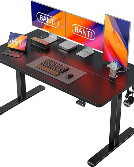 BANTI 63'' Standing Desk, Electric Stand up Height Adjustable Home Office Table, Sit Stand Desk with Splice Board, Black - LeafyLoom