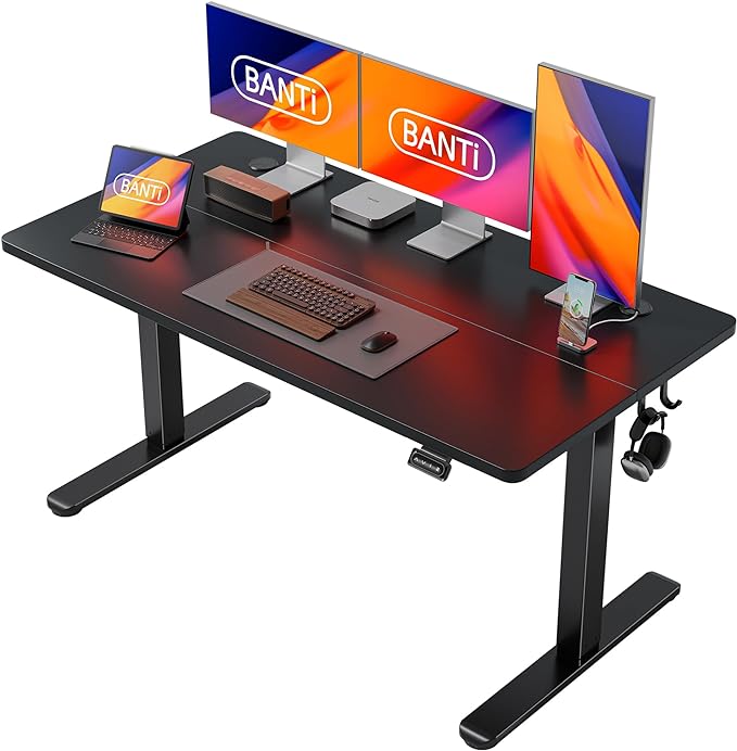 BANTI 63'' Standing Desk, Electric Stand up Height Adjustable Home Office Table, Sit Stand Desk with Splice Board, Black - LeafyLoom
