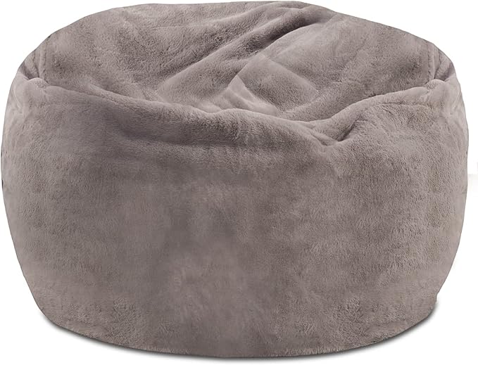 Posh Creations Structured Comfy Bean Bag Chair for Gaming, Reading, and Watching TV, 100in Round Classic Bean Bag, Rabbit Fur - Gray - LeafyLoom