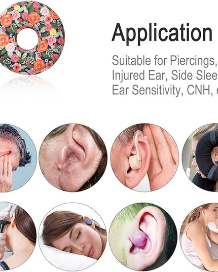 Piercing Pillow Ear Pillows Donut with Hole for Ear Pain CNH Piercing Pain Relief Sleeping Pressure Sore Side Sleepers Ear Guard Protector, Cute Flower - LeafyLoom