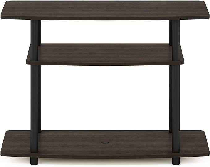 Furinno Turn-N-Tube No Tools 3-Tier Entertainment Center TV Stand for TV up to 32 Inch, Plastic Round Tubes, Dark Brown/Black - LeafyLoom
