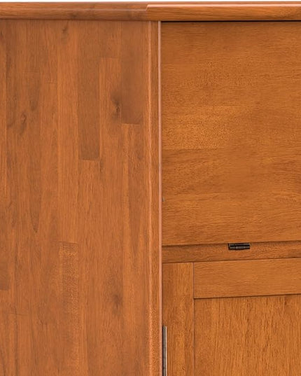SIMPLIHOME Draper SOLID HARDWOOD Mid Century Modern 32 inch Wide Bar Cabinet in Teak Brown for The Living room, dining room and kitchen - LeafyLoom