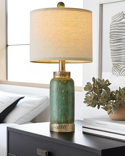 20.25" Table Lamps Set of 2 Small Table Lamp for Bedroom Living Room Green Lamp Farmhouse Lamp Vintage Rustic Boho Bedside Lamps Mid Century Side Table Nightstand Lamp Home Office Retro Deco - LeafyLoom
