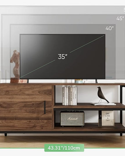 Novilla Retro Farmhouse TV Stand for TVs up to 50 Inches, Living Room Entertainment Center for Flat/Curved Screen, 43 Inches, Walnut - LeafyLoom