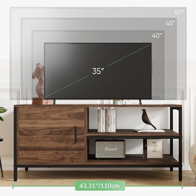 Novilla Retro Farmhouse TV Stand for TVs up to 50 Inches, Living Room Entertainment Center for Flat/Curved Screen, 43 Inches, Walnut - LeafyLoom