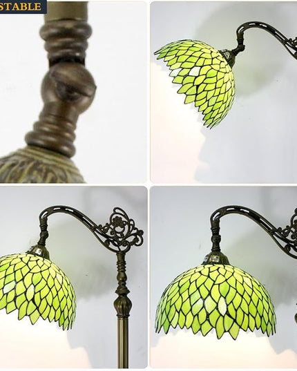 WERFACTORY Tiffany Lamp Floor Green Wisteria Stained Glass Arched Lamp 12X18X64 Inches Gooseneck Adjustable Corner Standing Reading Light Decor Bedroom Living Room S523 Series - LeafyLoom