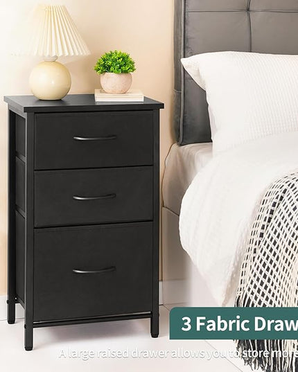 Yoobure Nightstand with Drawer, Night Stand Bedside Table with 3 Storage Drawers, Kid Nightstand with Three Fabric Drawer Modern Night Table, Bed Side Tables for Bedroom, Dorm and Small Spaces - LeafyLoom
