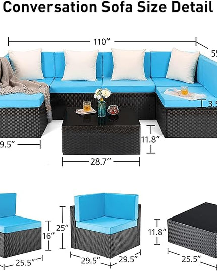 Pamapic 8 Pieces Patio Conversation Sets with fire Pit, Patio Furniture Sectional Sofa with Gas Fire Pit Table(Black Wicker,Blue Cushions) - LeafyLoom